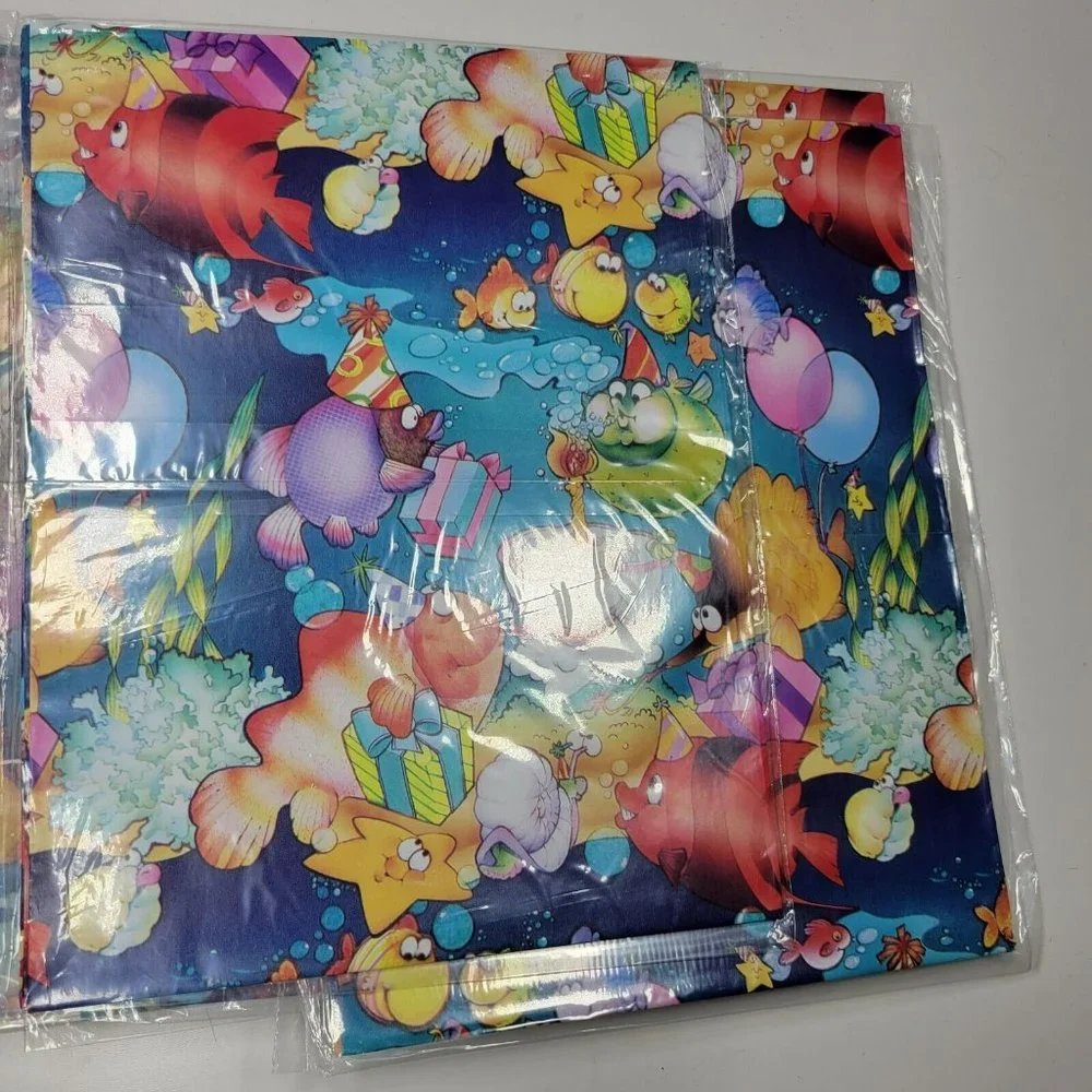 Lot of 9 Vintage American Greetings Gift Wrap FISH BIRTHDAY PARTY UNDERWATER FUN